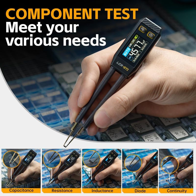 [Australia - AusPower] - LCR Measuring Tweezers 10 kHz, Intelligent SMD Mini Tester, Continuity Tester for Inductance of Capacity, Automatic Detection of Components, Electronic Component Analyzed 