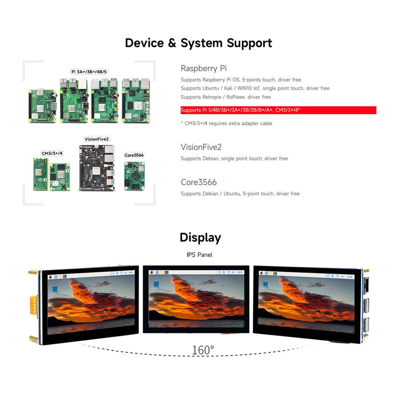waveshare 4.3inch Capacitive Touch Display Compatible with Raspberry Pi 5/4B/3B+/3A+/3B/2B/B+/A+/CM3/3+/4 800×480 Resolution IPS Wide Angle MIPI DSI Interface 4.3inch DSI LCD