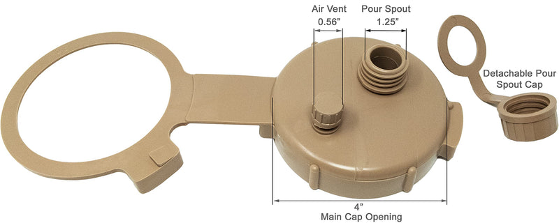 Tacticai Water Can Cap and Lid for U.S Issued 5-Gallon (20-Liter) Military Jerry Cans, BPA Free (2 Color Selection) Tan
