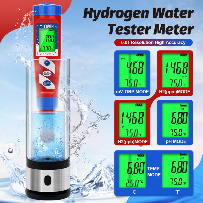 [Australia - AusPower] - Hydrogen Water Tester, ORP Tester,YINMIK Hydrogen Tester,pH Hydrogen Meter for Drinking, pH H2 ORP Temp Test Kit, H2 Water PPB/PPM Meter, Dissolved Hydrogen Tester for Hydrogen Water Bottle 