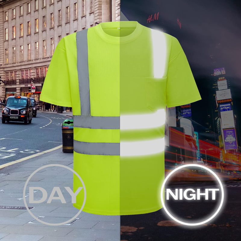 SIFE High Visibility Reflective T Shirt with Hi Vis ANSI Reflective Tape Safety Lime Yellow Short Sleeve ( M )
