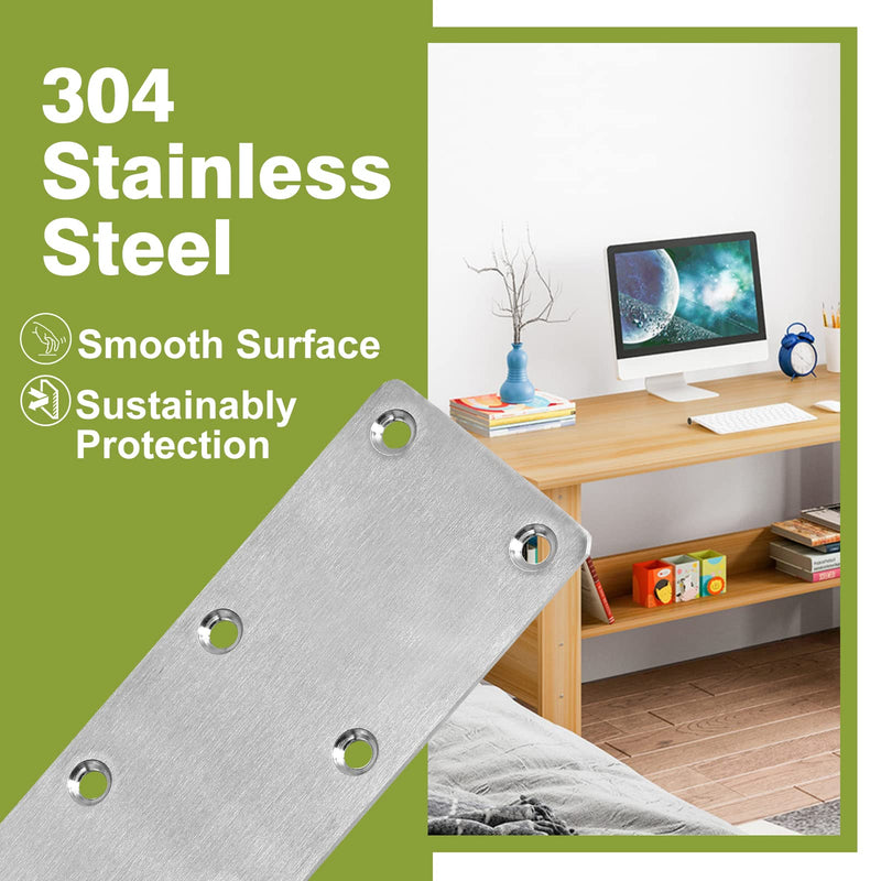 [Australia - AusPower] - 5.5 x 2 Inch Flat Straight Brace Bracket, Silver Flat Mending Plate Stainless Steel Fixing Corner Brace for Wood Furniture ( 140 x 50 x 2mm, 6 Pcs) 