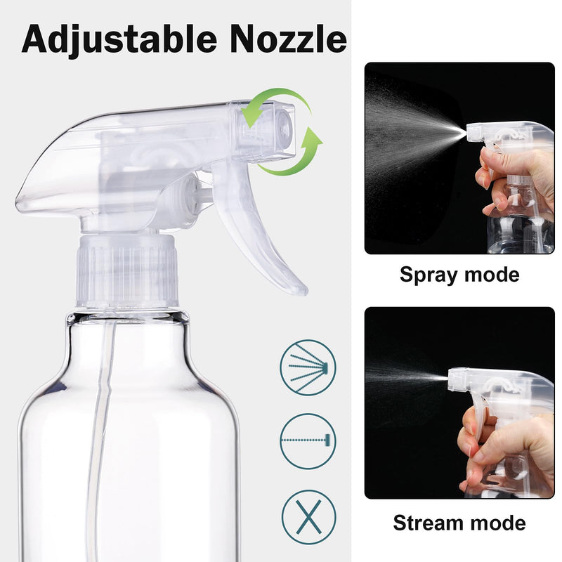 [Australia - AusPower] - Plastic Spray Bottles Empty Spray Bottle 16.9oz/500ml 2 Pack Heavy Duty Spraying Bottles Mist/Stream Water Bottle for Cleaning Solutions, Plants, Pet, Essential Oils, Hair, Cooking (Clear) Clear 