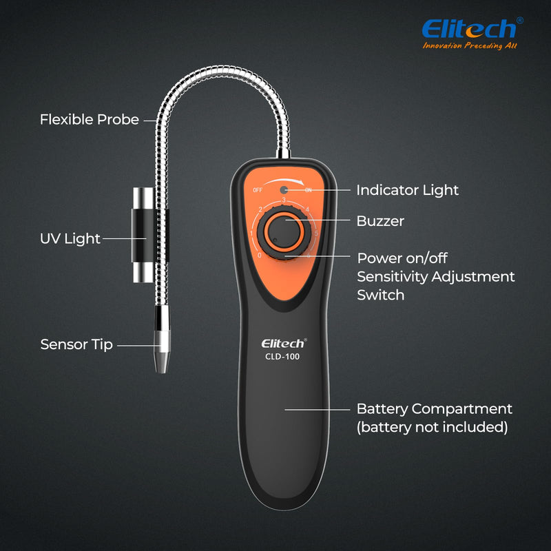 [Australia - AusPower] - Elitech Refrigerant Leak Detector, CLD-100 Freon Leak Detector Car HVAC Halogen Refrigerant Leak Detector CFCs HCFCs HFCs CLD-100-UV 