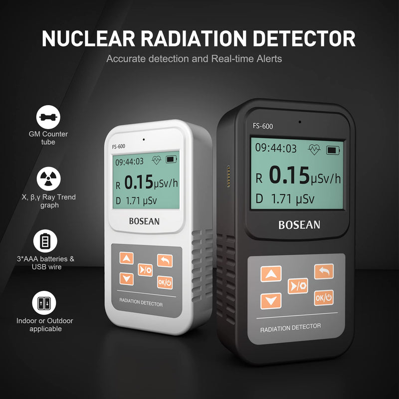 [Australia - AusPower] - Nuclear Radiation Detector, Geiger Counter with Click Sound for Beta Gamma X-ray, Portable Alarm Radioactive Dosimeter for Uranium Glass Iodine Treatment Water Food, FS-600 White 