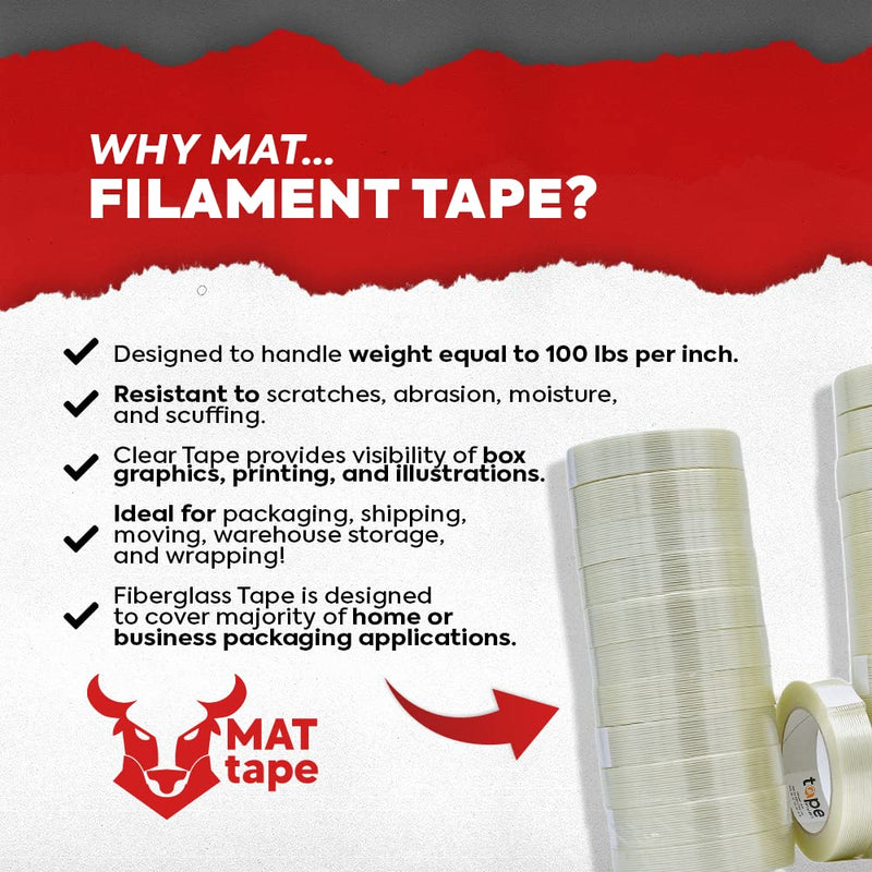 [Australia - AusPower] - MAT Commodity Grade Fiberglass Reinforced Filament Strapping Tape - 1/2 in. Wide x 60 yds. (Pack of 1) Filaments Run Lengthwise 1-Roll 