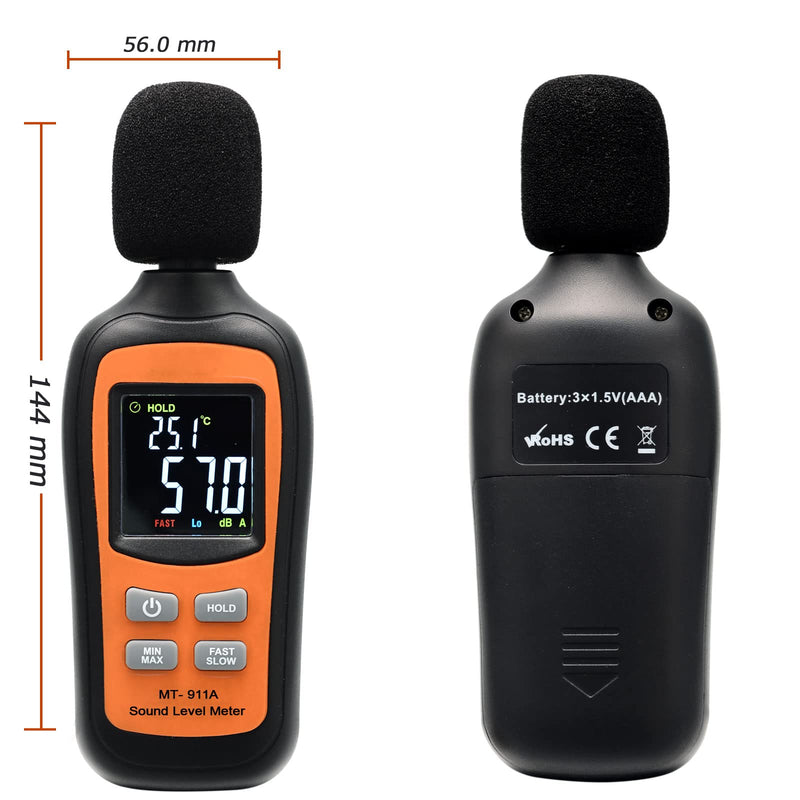[Australia - AusPower] - Decibel Meter,Digital Sound Level Meter Portable SPL Meter,35dB to 135dB Temperature Function,Noise Meter with A-Weighted [MAX/MIN Fast/Slow Data Hold], Use for Home, Noisy Neighbor, Factory Orange & Black 