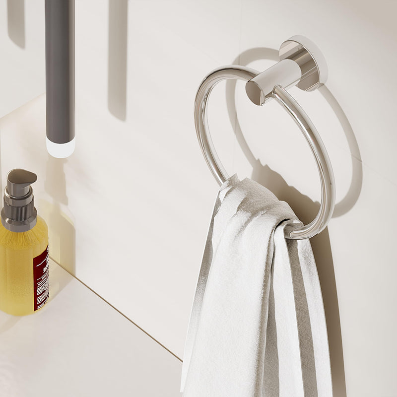 RARXTR Chrome Hand Towel Holder for Bathroom (2 Pack) Kitchen Towel Ring Modern Rounded Base Wall Mount SUS304 Stainless Steel 2