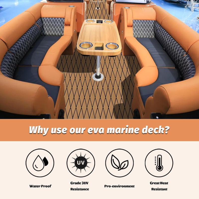 HXBYX EVA Foam Boat Flooring with 3M Adhesive Backing 6mm Thick Diamond Sea Deck Boat Carpet Marine Non-Slip Self-Adhesive Flooring Sheet for Kayak Yacht SwimPool RV 94"x43.9"/28.3"/15.3" Brown With Black Seam Lines 94"x15.3"-10.12sqft