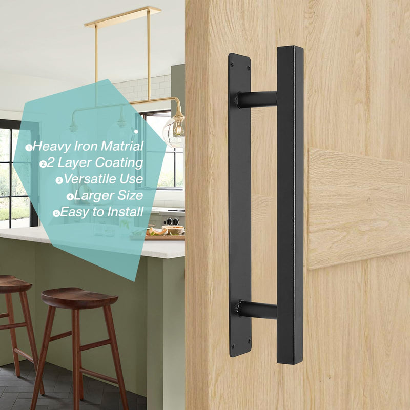 12'' Iron Classic Square Pipe Sliding Door Handles Black Pack of 2 - Outdoor Metal Gate Handles for Garage, Fence, Sheds, Farmhouse, Barn Door, Furniture Closet Drawer Door Pulls