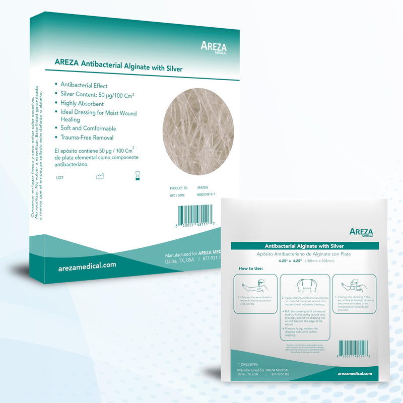 [Australia - AusPower] - Areza Medical - Silver Alginate (Antibacterial Alginate with Silver) - Sterile - Wound Dressing Pads - 4.25" X 4.25" (10.8 cm X 10.8 cm) - 10 PCS per box 