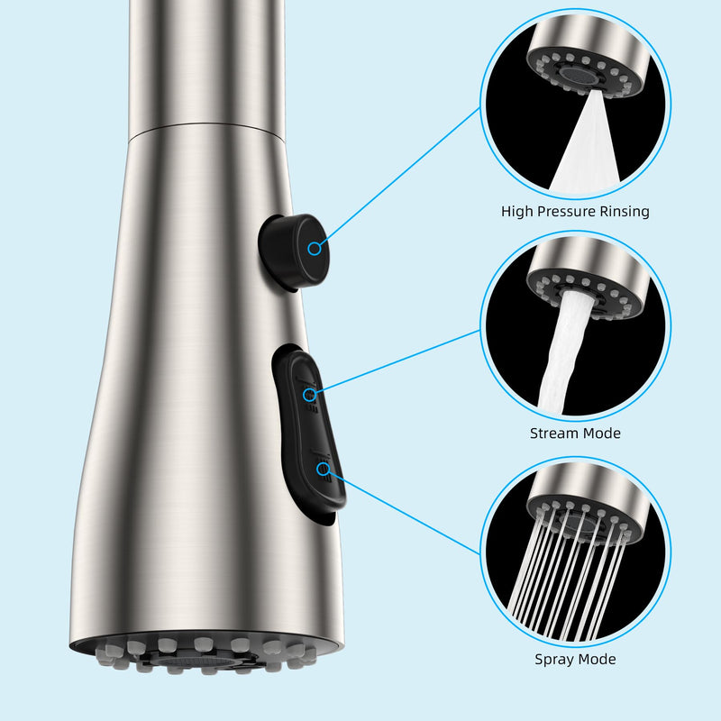 Hibbent Metal Pull Down Spray Head for Kitchen Faucet, Kitchen Sink Spray Nozzle with 15 Adapters, Faucet Head Replacement Compatible with Moen, American Standard, Delta, Kohler Faucet, Brushed Nickel Stainless Steel