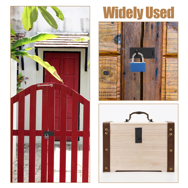 [Australia - AusPower] - 3Inch Lock Hasp Latch, 4 Pack Black Hasp Latch Padlock Hasp Door Slide Latch Safety Packlock Clasp Gate Locks for Wooden Fence, Pet Cage, Cabinet, Window, Garden, Yard 3Inch 