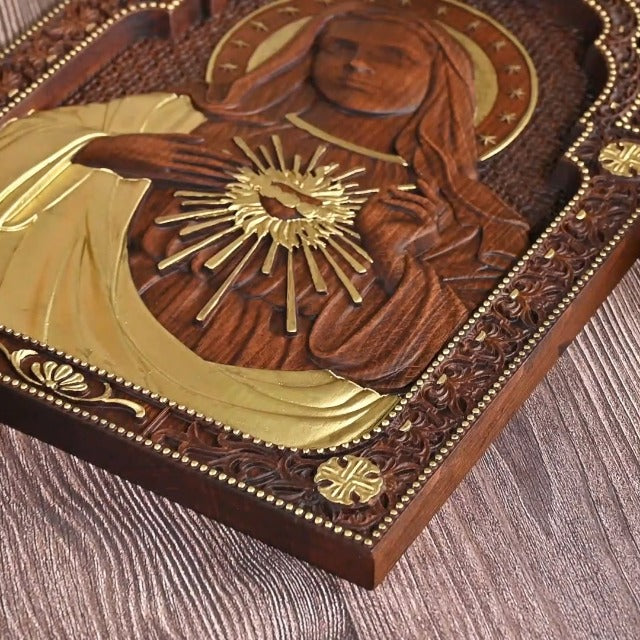 bgcarpenter Handmade Wooden Immaculate Heart of Mary Wall Decor-10 Inch 10 Inch