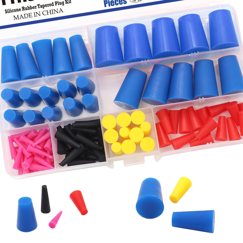 [Australia - AusPower] - Tnisesm 100Pcs Silicone Rubber Tapered Plug Assortment Kits 1/16" to 1/2" for Masking Off Holes During Powder Coating, Painting, Hydro Dipping, Media Blasting 
