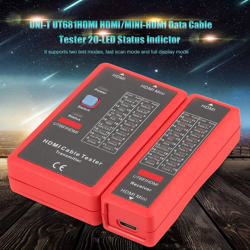 [Australia - AusPower] - Oumefar HDMI Mini-HDMI Battery Operated Data High Definition Cable Tester Continuity Checker 20 LED Light Status Indictor to Check Disorder Short Open and Cross Connection 