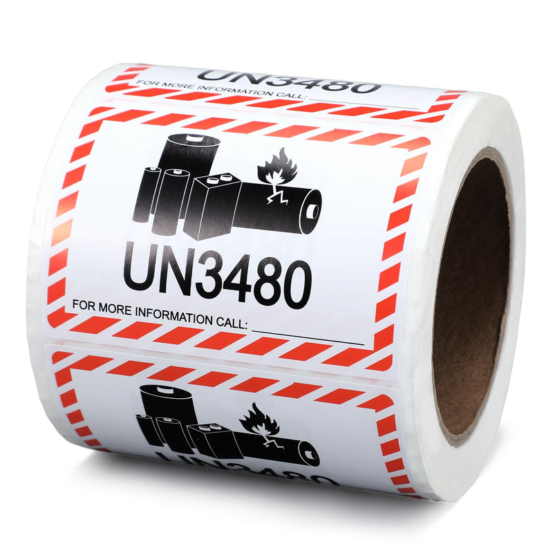500 Pcs UN3480 Lithium Battery Labels - 4 x 2.75 Inch Adhesive Safety Stickers for Smaller Packages Only Shipping Lithium Batteries 500