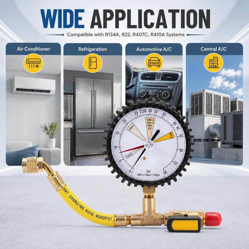 Pressure Gauge SAE 1/4, -1 to 60 Bar | For air conditioners R134a, R22, R407C, R410A, R404A, R507, R422D, R32