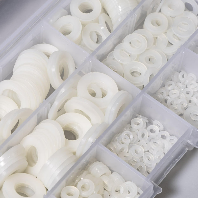 [Australia - AusPower] - 720-Pcs (9 Sizes) Round Nylon Washers White Flat Gasket Ring Sealing Washers Hardware Assortment Kit for Bolts and Screws. 