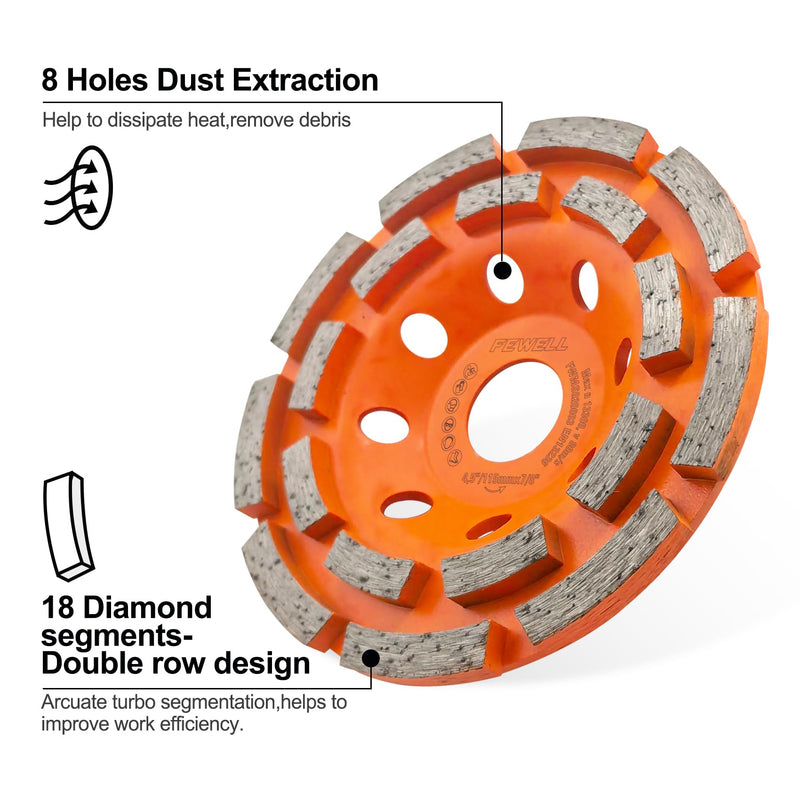[Australia - AusPower] - FEWELL 4 1/2” Concrete Grinding Wheel, Double Row Diamond Cup Wheel with 7/8” Arbor for Polishing and Grinding Concrete Surface Brick Stone Marble Cement Granite 