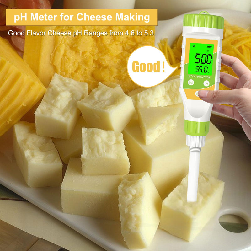 [Australia - AusPower] - Digital pH Meter for Food, 0.01 Resolution High Accuracy Food pH Tester with Backlit LCD Display and ATC for Meat, Bread, Canning, Brewing, Cheese, Solid Sampling, Soft Soil and Water Yellow 