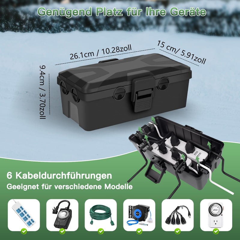 [Australia - AusPower] - RISEMART Extra large cable box (26.1 x 15 x 9.4 cm), IP54 waterproof black 