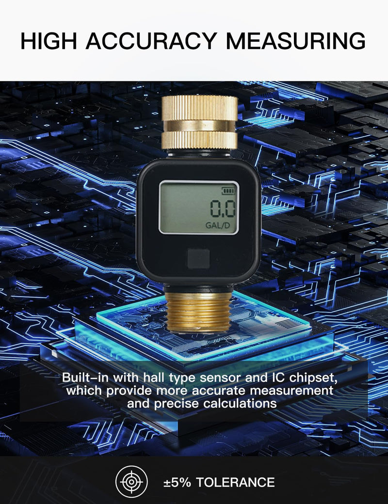 [Australia - AusPower] - MOES Water Flow Meter with Brass Inlet & Outlet Metal Thread, Measure Gallon/Liter Consumption and Flow Rate for RV Water Tank Filling, Outdoor Garden Hose Watering, Lawn Sprinkler and Nozzle Sprayer 