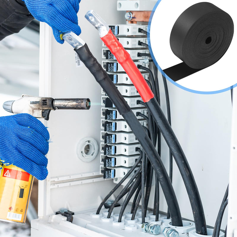 [Australia - AusPower] - 1 Inch Heat Shrink Tape Electrical Roll Black Shrink Wrap Tape Electrical Heat Shrink Tubing Activates Upon Heating Melts and Seals 1 Inch 