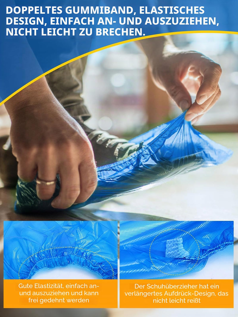 TOOSOFt Blue Disposable Plastic Shoe Covers, Large, 300 Pieces (150 Pairs) | Men's Shoe Covers - Waterproof Overshoes - CPE Non-Slip Overshoes - Universal Size Disposable Shoe Covers