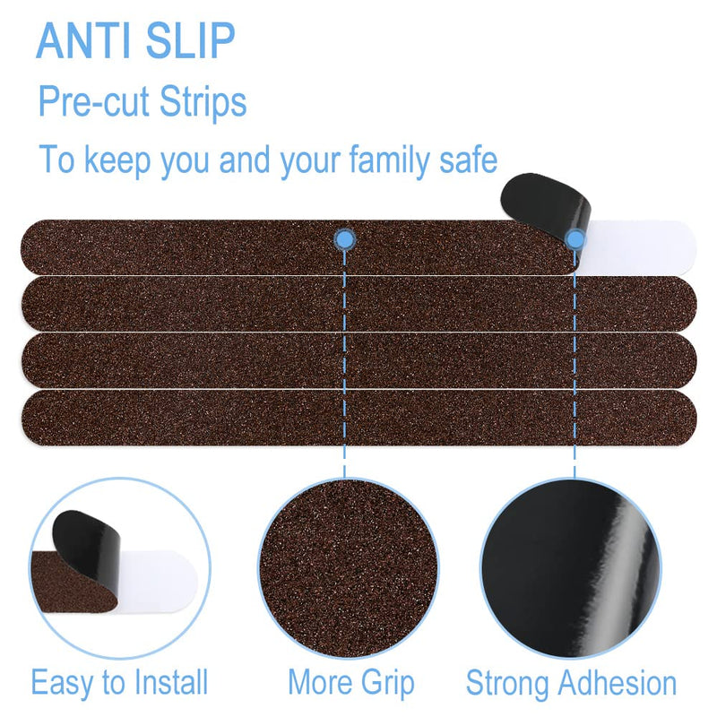 Anti Slip Tape, 16pcs Non Slip Pre-Cut Strips, Treads Safety Non Skid Adhesive Strips for Ladder, Step Stool and Stair (1" x 12", Brown) 1" x 12"