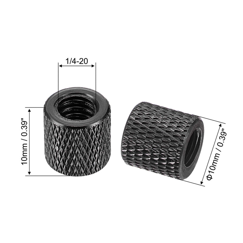 [Australia - AusPower] - uxcell 1/4-20 x 10mm x 10mm Aluminum Alloy Hand Screw Nuts Diamond Knurl Knurled Camera Tripod Pass Hole Nut Black 4pcs 