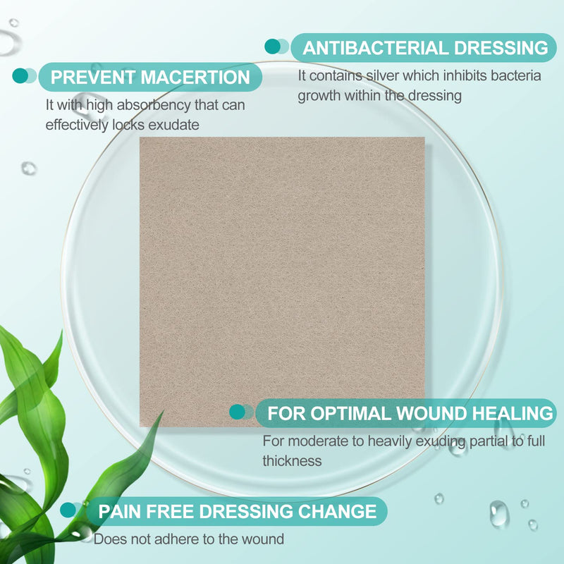 [Australia - AusPower] - Dimora Upgrade 10 Packs Silver Antibacterial Alginate Wound Dressing Pads?Non-Stick Sterile Gauze?Highly Absorbent & Comfortable?4'' x 4'' Patches Silver alginate?pack of 10? 