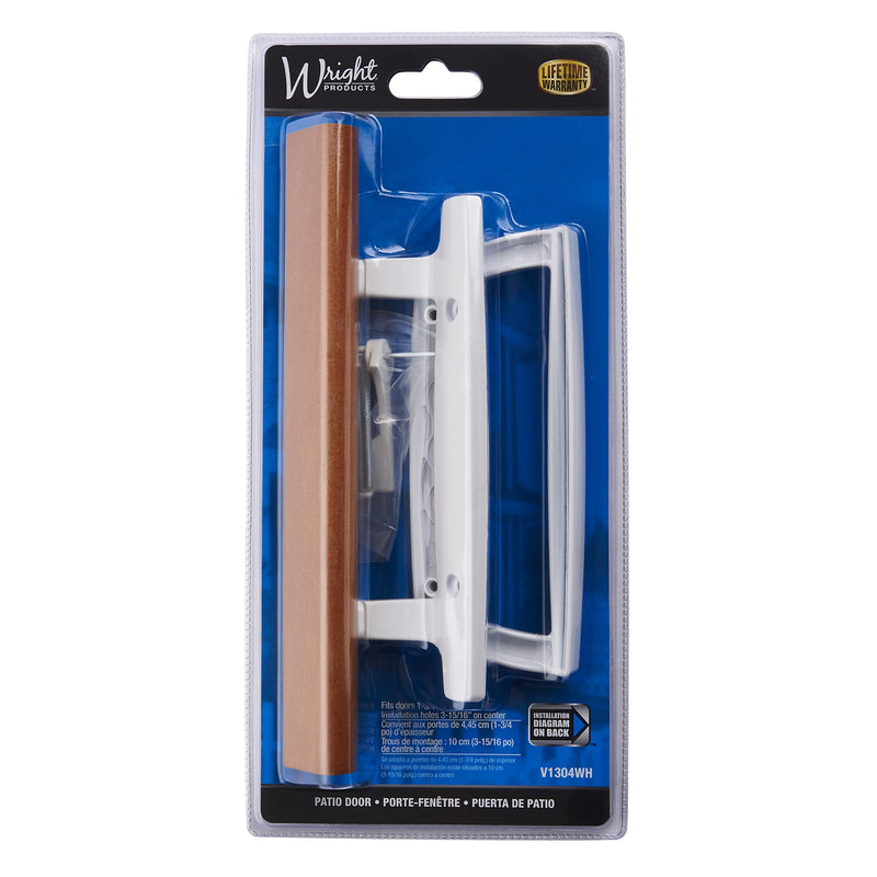 Wright Products - Mortise Sliding Patio Door Handle and Installation Hardware Set, Wood/White - Replacement Sliding Glass Door Lock and Handle White 3-15/16 in