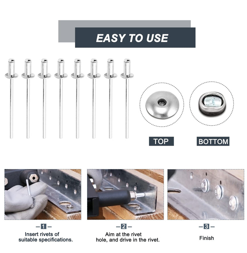 [Australia - AusPower] - 3/16" x 1/2" Silver Pop Rivets Assortment - 100Pcs, Aluminum Rivets Metal Blind Rivets Kayak Rivets Tool Marine rivet fasteners for Boat 3/16" x 1/2" Silver, 100pcs 