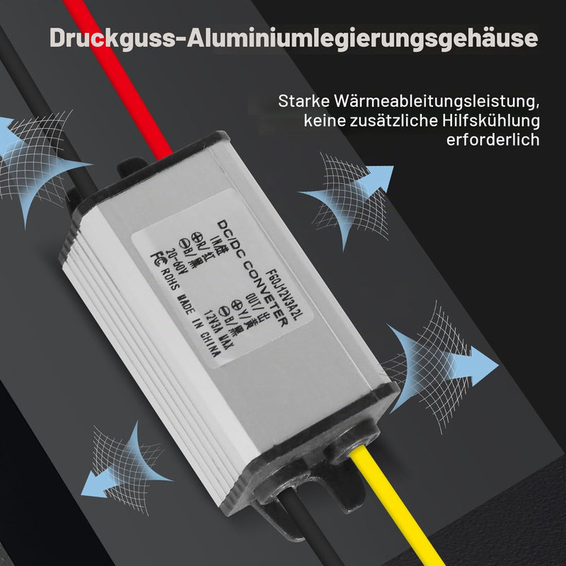 24V to 12V DC Step-Down Converter, 20-60V to 12V 3A Voltage Converter, Voltage Reducer Converter, Waterproof Power Supply Module Transformer, Voltage Limiter Adapter 20V-60V to 12V 3A