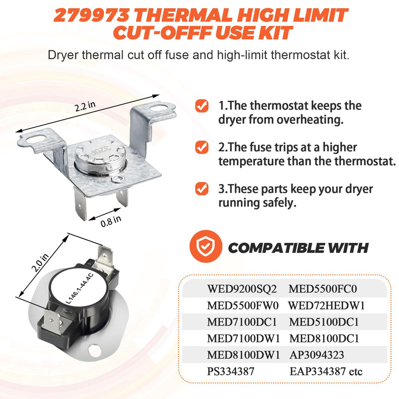[Australia - AusPower] - 2026 UPGRADE WP8544771 8544771 Dryer Heating Element 279973 3392519 Thermal Fuse 279816 Thermostat Cut Off Kit Fit for Whirlpool Maytag Kenmore Dryer, 365 DAYS WARRANTY by Beaquicy 