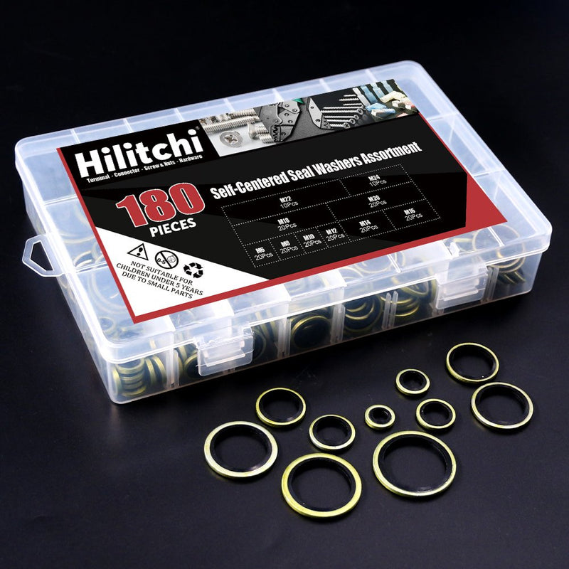 [Australia - AusPower] - Hilitchi 180-Pcs Metric Dowty Bonded Seal Oil Washer Assortment Kit - 10-SIZE: M6 to M24 gold 