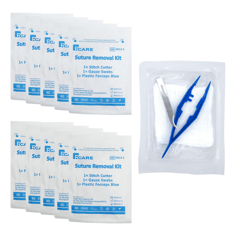 [Australia - AusPower] - Sterile Suture Removal Kit (Cutter, Forceps, Gauze), Suture Removal Tool Sterilized Ideal for Hospitals, Clinics and Home Care (10, Stitch Cutter) 10 