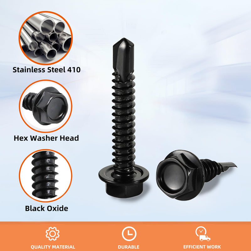 [Australia - AusPower] - #14 x 1" (3/4" to 4" Available) Hex Washer Head Self Drilling Sheet Metal Screws with Drill Point, Stainless Steel 410, Black Oxide, 50 PCS #14 x 1" 