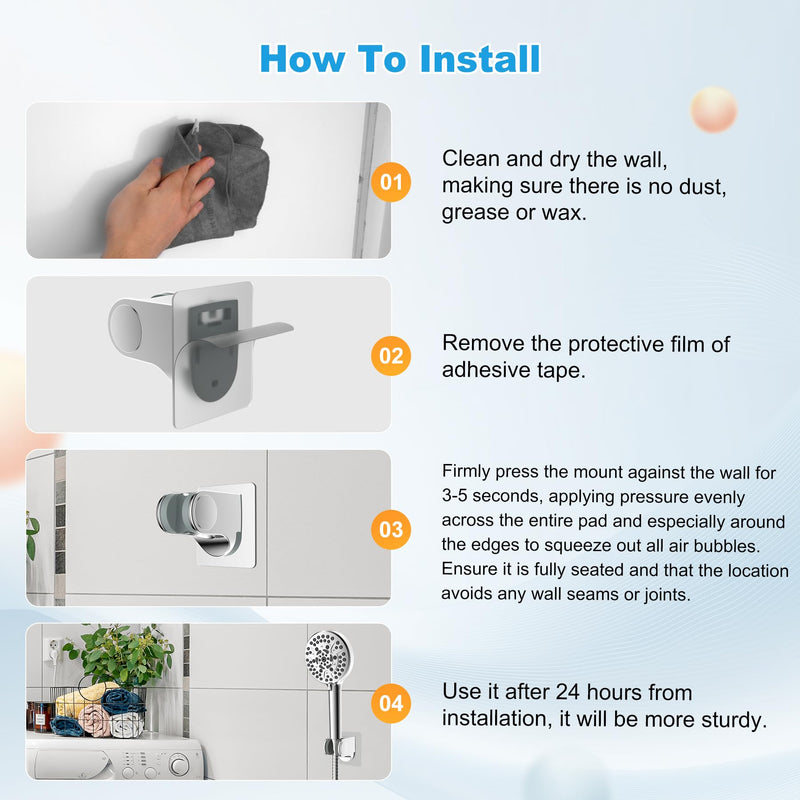 Hibbent 2 Pack Shower Head Holder - Strong Adhesive, Waterproof, Height Adjustable, Wall Mount, No Drilling, Chrome Finish