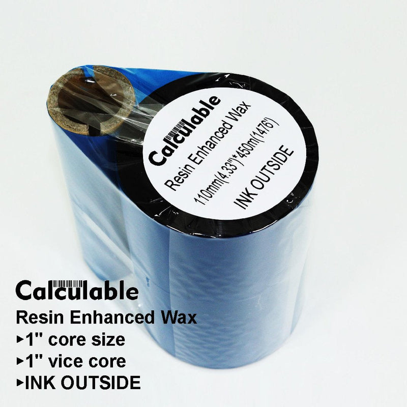 [Australia - AusPower] - 4.33" x1476' (110mmx450m) Thermal Transfer Ribbon Ink Outside Wax Ribbons Resin Enhanced Wax for Zebra GK420D SM4 ZT410 GC420t GK420t GX420t GX430t Tec Datamax Intermec Citizen Printer Resin Enhanced Wax 4.33"x1476' 