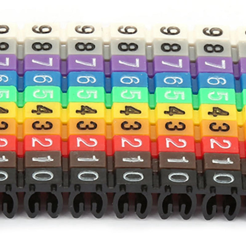 Wire Number Labels, 0.2 x 0.1in Colorful Wire Number Tube Cable Marker, Digital Number Clip on Wire Marker, Plastic Wire Numbering Marker for Wires Management, 100Pcs 100PCS 14AWG 2.5mm²
