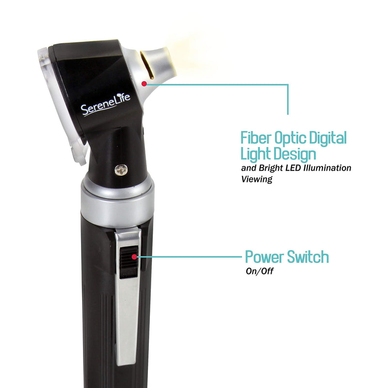 [Australia - AusPower] - SereneLife Compact Otoscope Ear Checker - Fiber Optic Digital Bright LED Ear Light Design Battery Operated & 3X Magnification - Washable Speculum Tip for Pediatric Adult & Veterinary - SLOTOSPE008.5 