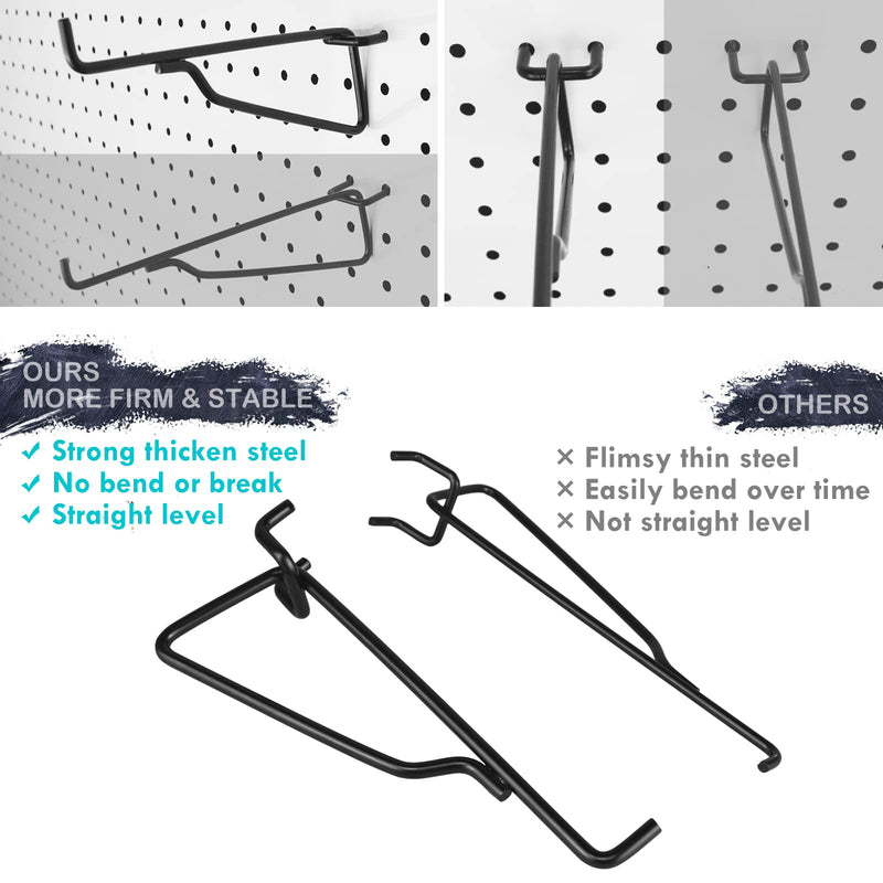 [Australia - AusPower] - Pegboard Shelf Hooks, 8PACK 6" Metal Utility Hook Set, 1/4 inch Peg Board Organizer Accessories, Shelves and Baskets Brackets, Display and Storage Rack for Garage Workbench Art Craft Room Office 6 Inch Black 