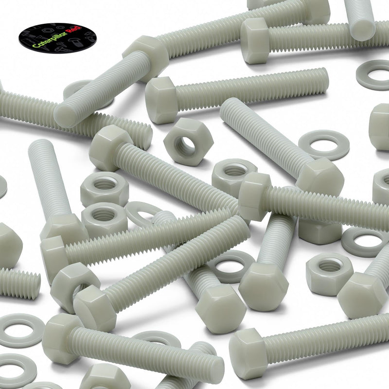 [Australia - AusPower] - 20 x Glass Filled Reinforced, Super Nylon Hex Head, M8 x 50mm, Machine Screws, Plastic Nuts and Bolts, Washers, (5/16 x 1 31/32 in) 