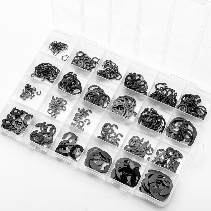 [Australia - AusPower] - 360PCS 24 Sizes E-Clips Assortment Set(2mm-12mm) and Alloy Steel External Retaining Rings,Snap Retaining Clip Ring Kit,C Clips Assortment (M5-M16) 