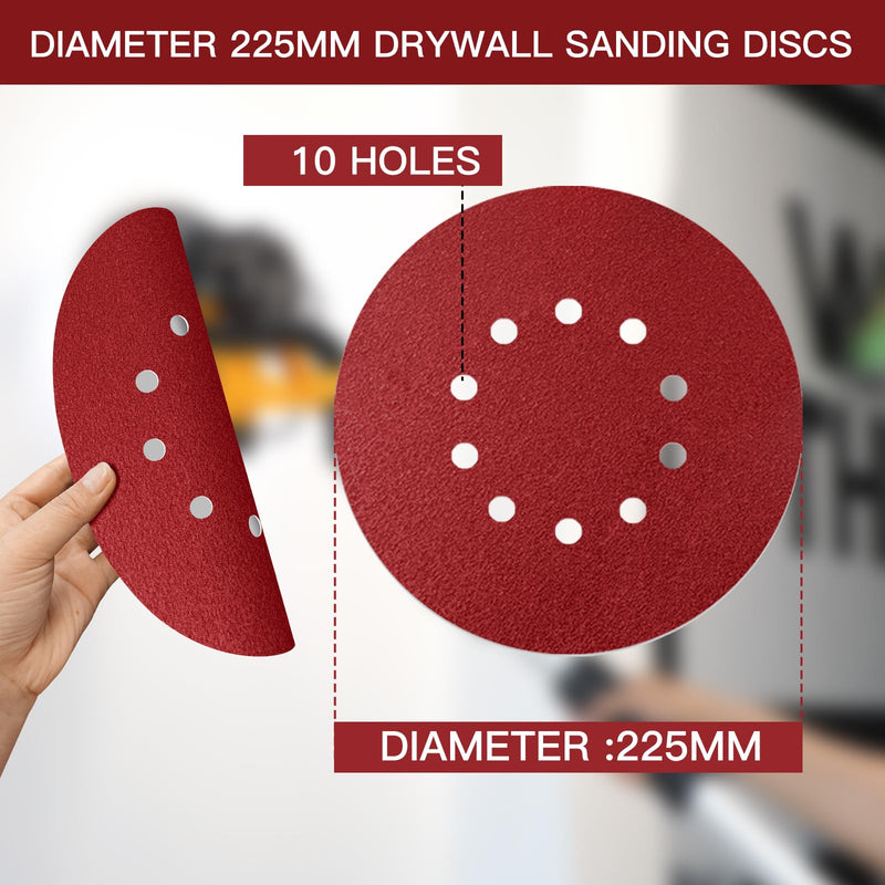 [Australia - AusPower] - ZHJAN Pack of 20 Sanding Discs, 225 mm/9 inch/10 Hole Velcro Sandpaper Set, 2XP x 40/P60/P80/P100/P120/P150/P180/P240/P320/P400 for Drywall Sanders, Ceiling Sanders, Sanding Discs ZHJAN Pack of 20 drywall sander sanding discs 