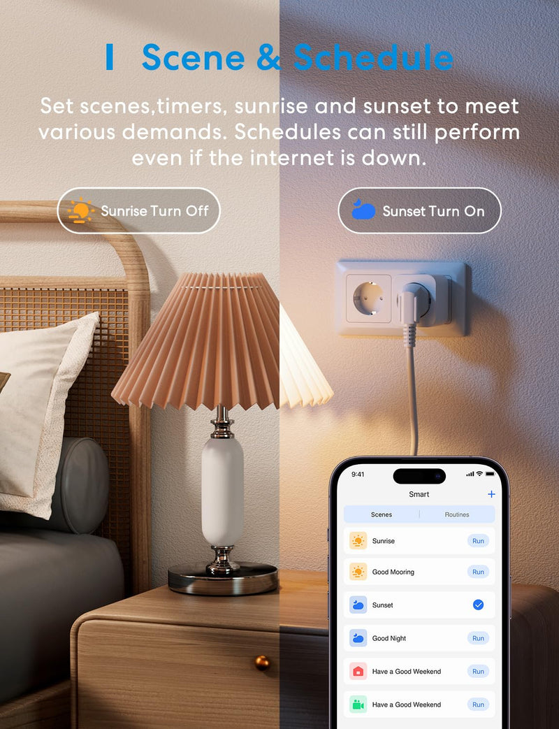 Meross Smart WLAN Socket with Current Measurement and Timer, Pack of 4 | WiFi socket with app remote control and voice control, compatible with Apple HomeKit, Alexa, Google Home, SmartThings, 16A
