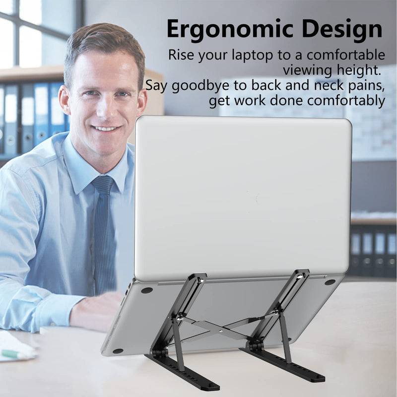 [Australia - AusPower] - Laptop Stand for Desk, Adjustable Laptop Riser ABS+Silicone Foldable Portable Laptop Holder, Ventilated Cooling Notebook Stand for 10-15.6” Laptops,Tablet-Black Black 
