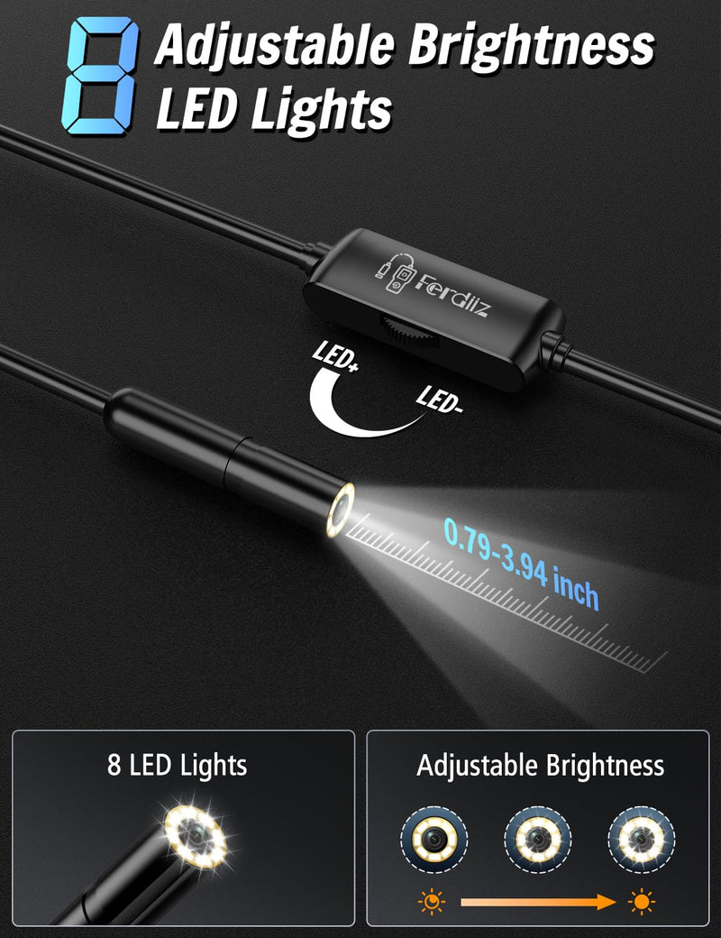 [Australia - AusPower] - Endoscope Camera with Light, 1920P HD Borescope with 8 Adjustable LED Lights, Borescope with 16.4ft Semi-Rigid Snake Camera with Light, 7.9mm IP67 Waterproof Inspection Endoscope for iOS and Android AN112-16.4ft 